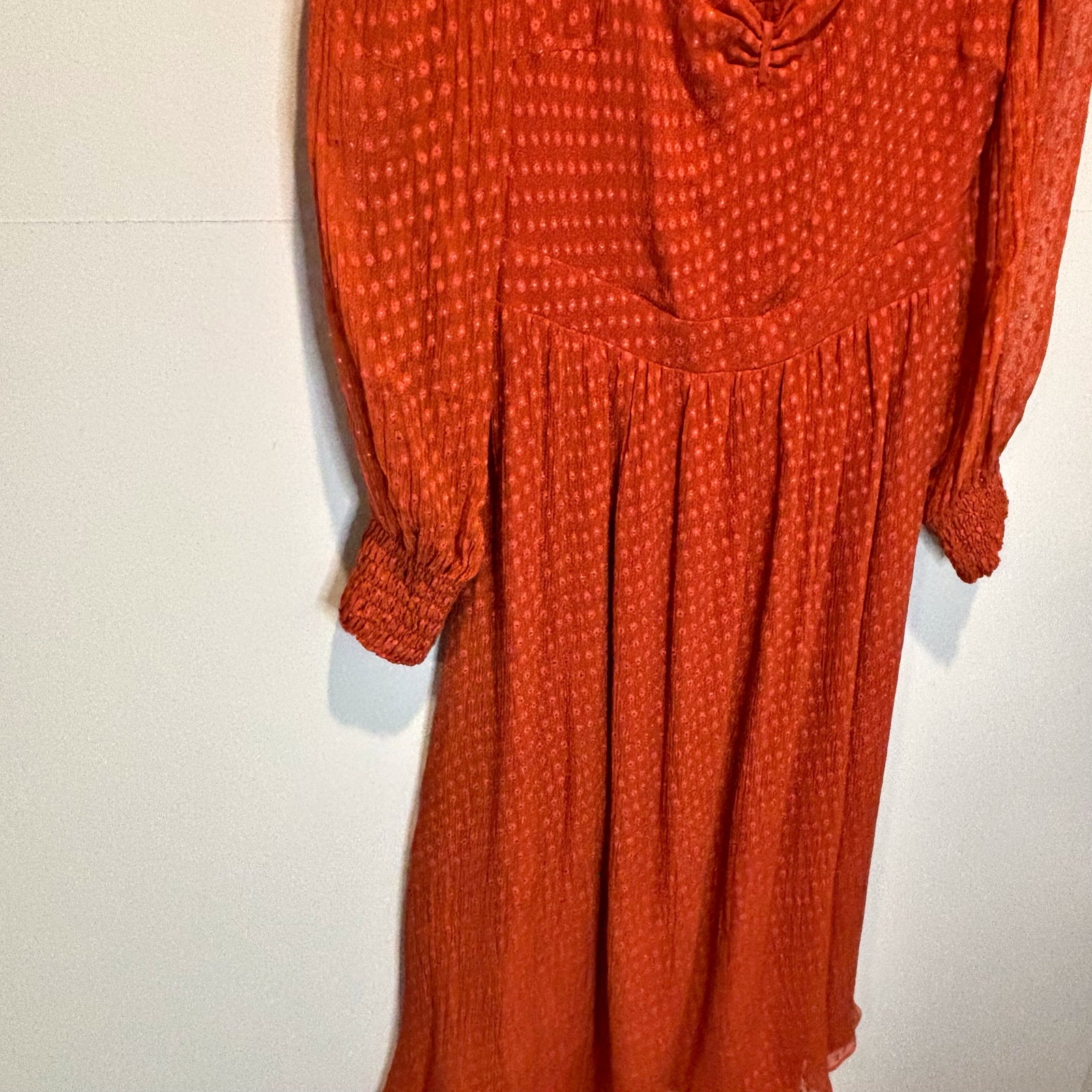 Gaala Burnt Orange Silk Swiss Dot Midi Dress - Size 40 (Us 8) — image 3 of 7